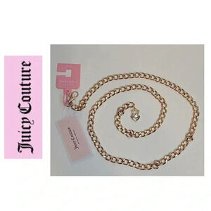🆕Juicy Couture Gold Metal Chain Belt With Rhinestone Heart Crown Charm S🆕